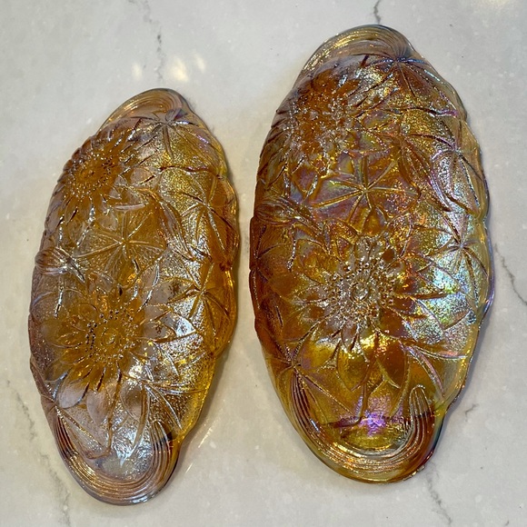 🌟VINTAGE🌟 Indiana Glass Co. Carnival Glass Lily Pons Relish Bowls - Set of 2 - Picture 5 of 8